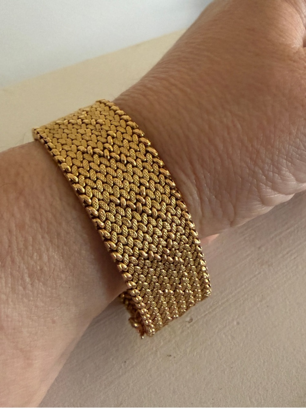 Gold Textured Wide Mesh Bracelet - Women Jewelry
